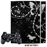 Playstation 3 Skin - System Console Skin and two PS3 Controller Skins - Black Butterfly