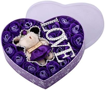 Creative Unique Romantic 18 Scented Roses Purple Rose Flower Petal Bath Soap Gift Box With I Love You Teddy Bear Cute Birthday Anniversary Valentines Day Flower Present sf1803