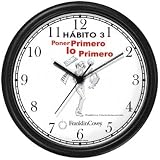 Habit 3 - Put First Thing's First, Prioritize (Spanish Text) - Wall Clock from THE 7 HABITS - CLOCK COLLECTION by WatchBuddy Timepieces (Black Frame)