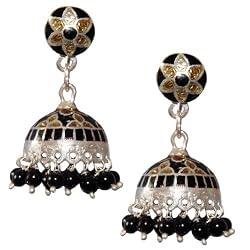 Jhumki Earrings Silver Enamelled Jewelry 1.25 inches (erg160)