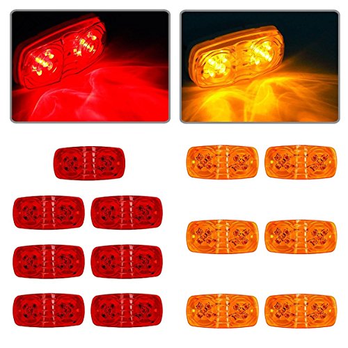 Partsam 13x Trailer Marker LED Light Double Bullseye Amber/Red 10LED Clearance Light
