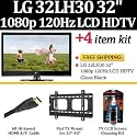 Brand New LG 32LH30 32" 1080p LCD HDTV - Gloss Black With Essentials Accessory Kit Includes Wall Mount + HDMI Cables + Super Flat TV Wall Mount + LCD Screen Cleaner