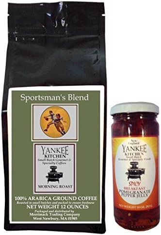 Yankee Kitchen Spicy Pomegranate Pepper Jelly 10oz and Morning Roast Arabica ground coffee 12oz. Made using only pure cane sugar, kettle stirred and hand poured achieving truly unique flavors