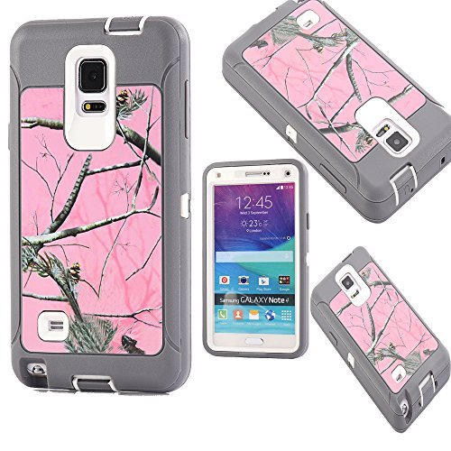 Samsung Galaxy Note 4 Case,Kecko(TM) Defender Natural Realtree Camo Military Grade Shatterproof Triple Layer High Impact Hybrid Combo Protective Case Luxury 3 in 1 Hybrid High Impact Soft TPU + Hard PC Case Cover for Samsung Galaxy Note 4 (pink tree)