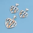 Sterling Silver Pendant and Earrings Set - Two-Tone Heart Design