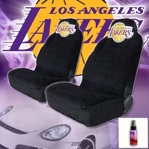 Los Angeles Lakers High Back Car Seat Covers with Large Size Embroidery Logo and Bonus CD Wallet