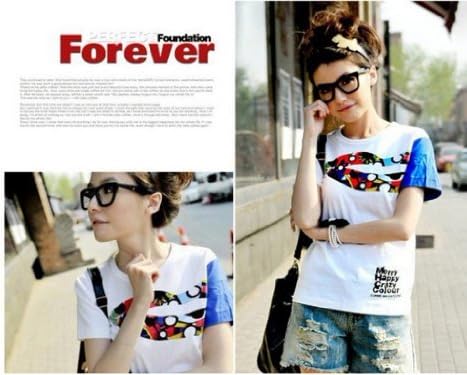 NEW Love Heart PLAY Sexy Lips Printed T-shirt WHITE TEE SIZE:S