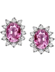 Tommaso Design (tm) Oval 8x6mm Created Pink Sapphire and Genuine Diamonds Earrings