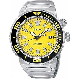 Seiko Men's Kinetic 200m Diver Watch Model SKA385P1 (Yellow Face/Black Bezel)