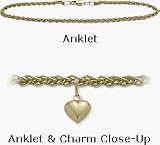 10 Karat 10 Yellow Gold Wheat Style Anklet with 9mm Heart Charm