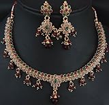 Faux Ruby and Emerald Polki Necklace and Earrings Set and Cut Glass - Copper Alloy with Cut Glass