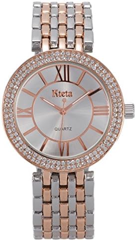 Kteta Women's KA6002 Two-Tone Watch Bands(Silver&Rose Gold)Diamond Quartz Wristwatches