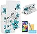 Galaxy S5 Case, Tradekmk(TM)Multifunctional Detachable Two-in-one Premium PU Leather Flip Wallet Magnet Design Blue Flowers Stand Case Cover Fit For Samsung Galaxy S5 i9600,with Credit Cards Slots,Stylus Pen,Screen Protector and Cleaning Cloth