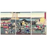 Tryptic showing a view of Nihonbashi in Tokyo, by Utagawa Kunitera (Print On Demand)