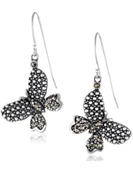 Sterling Silver Oxidized Marcasite Butterfly Dangle Earrings
