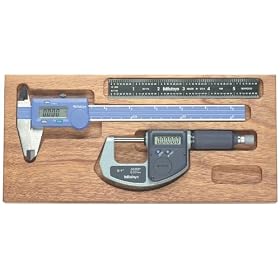 Mitutoyo 950-921, Digimatic Tool Kit Lite, 0-1 X .00005/0.001mm MDC Lite Ratchet Micrometer, 6 X .001/0.1mm MyCal Lite Caliper, 6(16R) Black Chrome Scale, In Mahogany Case