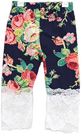 Xianbeilei Girl's Floral Leggings with Lace Trim,summer Tight Pants,black,110cm