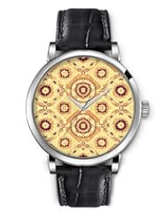 SPRAWL Aanalog Fashion Series Silver Ladies Watches of Genuine Black Leather Strap,Unique Wrist Watch for Women Girls Designed with Red Floral Pattern Brown