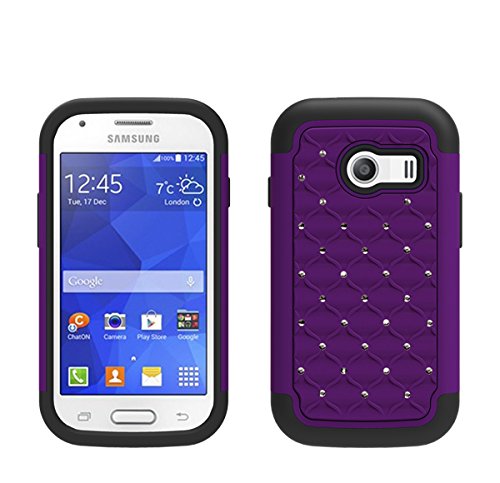 Samsung Galaxy Ace Style S765 Case, Defender Bling Hybrid Gel Protector Cover (Diamond Hybrid) - Lifetime Warranty (Purple / Black Skin)