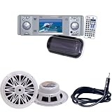 Pyle Marine Radio and Speaker Package - PLDMR3U In-Dash Marine CD/DVD Receiver with 3'' Built In Monitor - PLMR62 200 Watts 6.5'' 2 Way White Marine Speakers - PLMRNT1 22