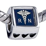 Registered Nurse Caduceus Rn Heart Charm Bead Fits Pandora Bracelet