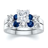 2.51 CT PRINCESS DIAMOND W ROUND BLUE SAPPHIRE RING SET