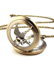 Yesurprise Unisex Antique Case Vintage Brass Rib Chain Quartz Pocket Watch Hollow Bird