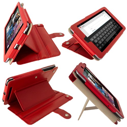 igadgitz Rouge 'Guardian Triview' Étui Housse Case Cover en Cuir Véritable pour Google Nexus 7 1ère Génération Android 4.1 Tablet 8GB 16GB. Fonction de Mise en Veille (Ne convient pas aux 2ème Génération sortie en Août 2013)