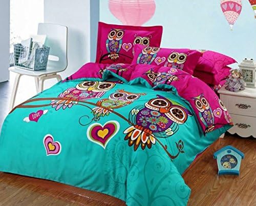3pcs owl kids/children 3d bedding set twin full queen king size 100 cotton duvet cover+flat/fitted sheet+pillowcases sets
