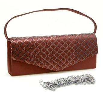 Sequins Mesh Evening Bag Brown Satin Clutches