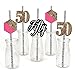 Big Dot of Happiness Chic 50th Birthday - Pink, Black and Gold Paper Straw Decor - Birthday Party Striped Decorative Straws - Set of 24