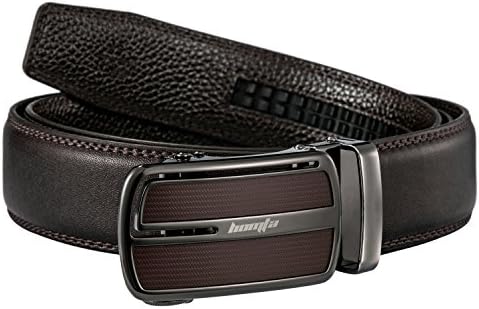 HOMTA Men's Buckle Leather Ratchet Dress Belt with Automatic Leather Fashion Buckle Brown for Men big long