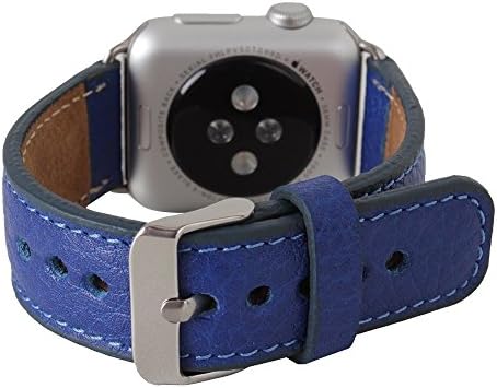 Apple Watch Band, Clienze Apple 38mm &amp; 42mm iWatch Band [Genuine Leather] Replacement Watch Strap Wrist Band with Metal Clasp for Apple Watch &amp; Sport &amp; Edition (Blue - 42mm)