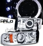 94 95 96 97 98 99 00-01 DODGE RAM HALO 1500/2500 CHROME PROJECTOR HEADLIGHTS LAMP AMBER REFLECTOR