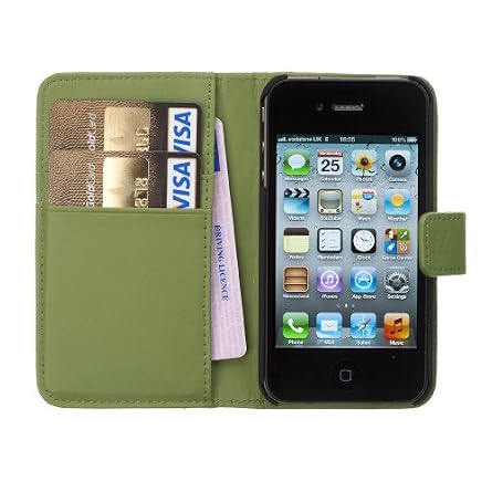 Chelsea Compact Leather Wallet for iPhone 4G/4S-Hot Green