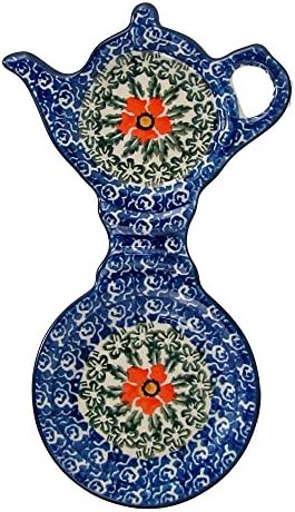Polish Pottery Handmade 8'' Cup and Teabag Holder Boleslawiec Poland Traditional Stoneware Pattern 1670