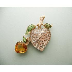 18k Gold Diamond and Citrine Strawberry Brooch by Almaz