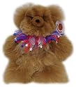 Alpaca Bear. Genuine Dark Colored Alpaca Teddy Bear With Patriotic Collar. 14 Inches high.