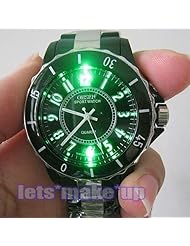 OHSEN A056 Water Resist Men Women Quartz Sports Wrist Watch 7 Colour LED Light watch - black