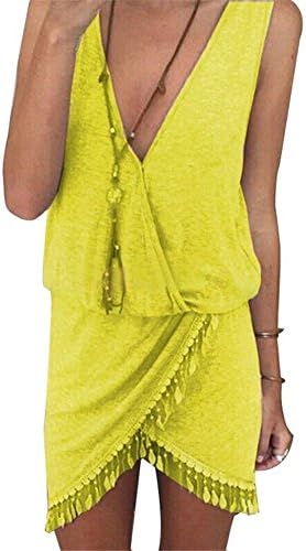 InnoGene Women's V Neck Sleeveless Short Beach Dress X-Large Yellow