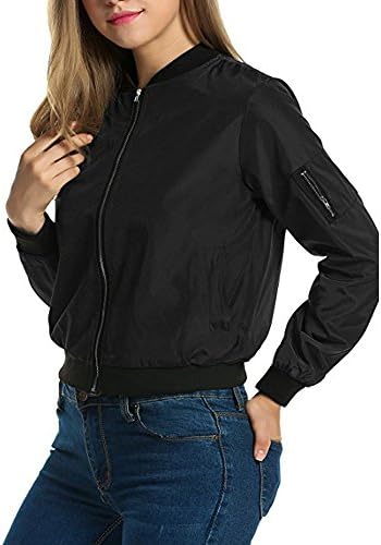 Gloris JR Womens Classic Vintage Zip up Baseball Biker Bomber Jacket Coat (X-Large, Black)