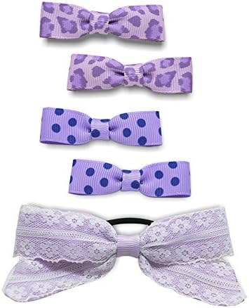 Girls Lilac Princess Ribbon Bow Hairclip and Hairtie Set