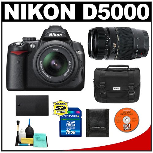 Nikon D5000 Digital SLR Camera with 18-55mm VR Lens, Tamron 70-300mm Zoom, 16 GB Memory Card, Spare EN-EL9 Battery, Case, Cameta Bonus Accessory Kit