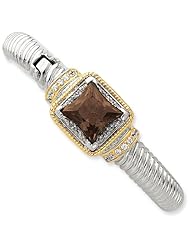 Sterling Silver & Flash Gold plate Brown CZ Hinged Cuff Bangle