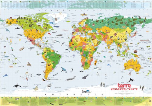 Terra Kinderweltkarte: 100cm x 70cm : Weltkarte f&uuml;r Kinder mit &uuml;ber 200 Grafiken. Superlativen, Rekorde und Wissenswertes an der Kartenoberseite 1 ...