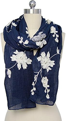 SAACHI accessories Flower Embroidered Scarf (Navy)