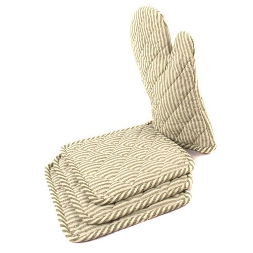 Padded And With Cotton Filling Kitchen Hand GloveOr Mitten With 3 Pot Holder