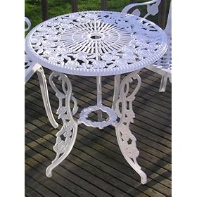 Metal Cast Aluminium Garden Round Rose Bistro Table 60cm Antique White Gloss