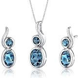 Bezel Set 2.75 carats Oval Shape Sterling Silver with Rhodium Finish London Blue Topaz Pendant Earrings Set