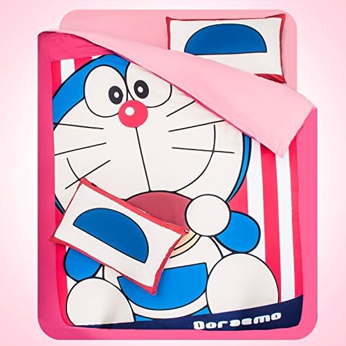 YOYOMALL Cartoon Pink Doreamon Children's Bedding Set ,Doreamon Cover Sets 4Pcs,Christmas Gift for Kids Twin Queen King. (Twin)